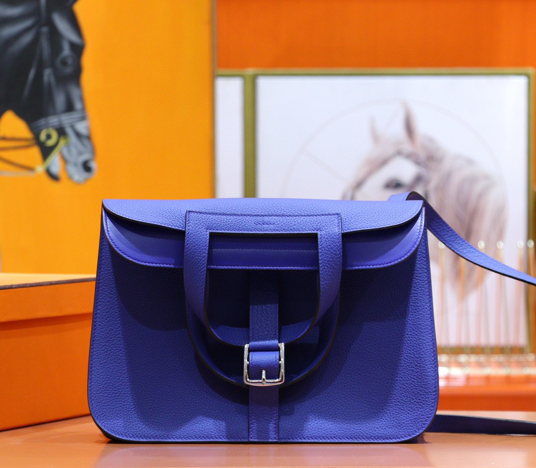 Hermes Halzan Togo Bright Blue Silver Hardware 25cm Full Handmade - Mr ...