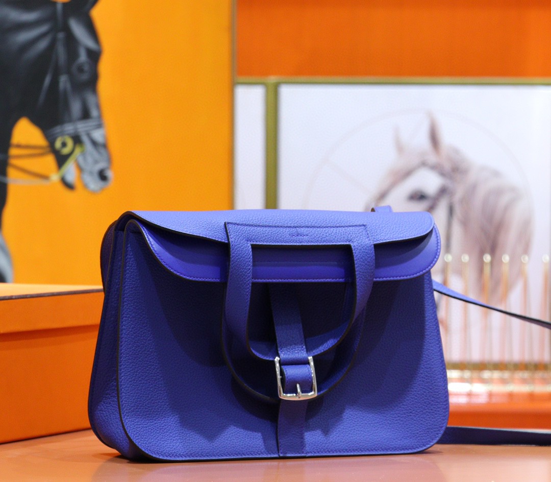 Hermes Halzan Togo Bright Blue Silver Hardware 25cm Full Handmade - Mr ...